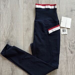 Beyond yoga Navy Leggings with Red and White Stripe sz small